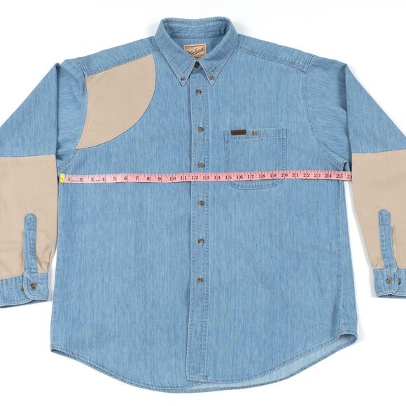 VTG Woolrich Shirt Men XL Blue Padded Shoulder Bird Hunting Tag Embroidered‎ - Picture 4 of 11